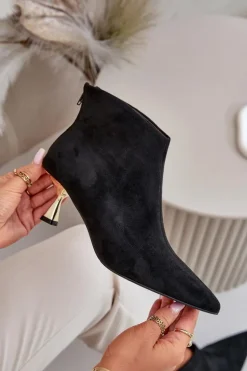 Botki Damskie Na Szpilce Eko Zamszowe Czarne Terlena
