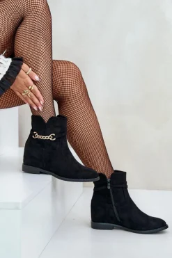 Botki Damskie Na Ukrytym Koturnie Z Eko Zamszu Czarne Ofcorna