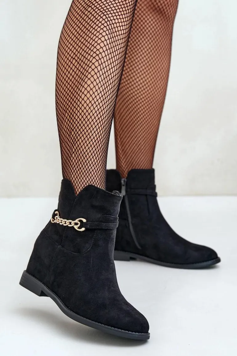 Botki Damskie Na Ukrytym Koturnie Z Eko Zamszu Czarne Ofcorna