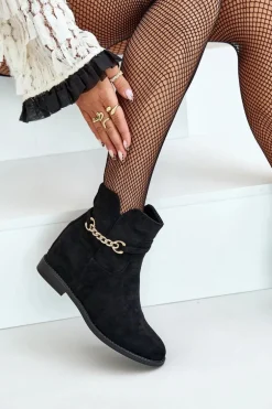 Botki Damskie Na Ukrytym Koturnie Z Eko Zamszu Czarne Ofcorna