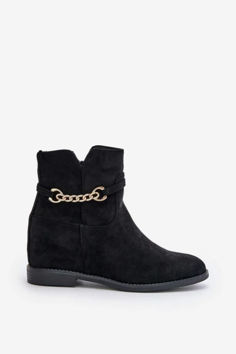 Botki Damskie Na Ukrytym Koturnie Z Eko Zamszu Czarne Ofcorna