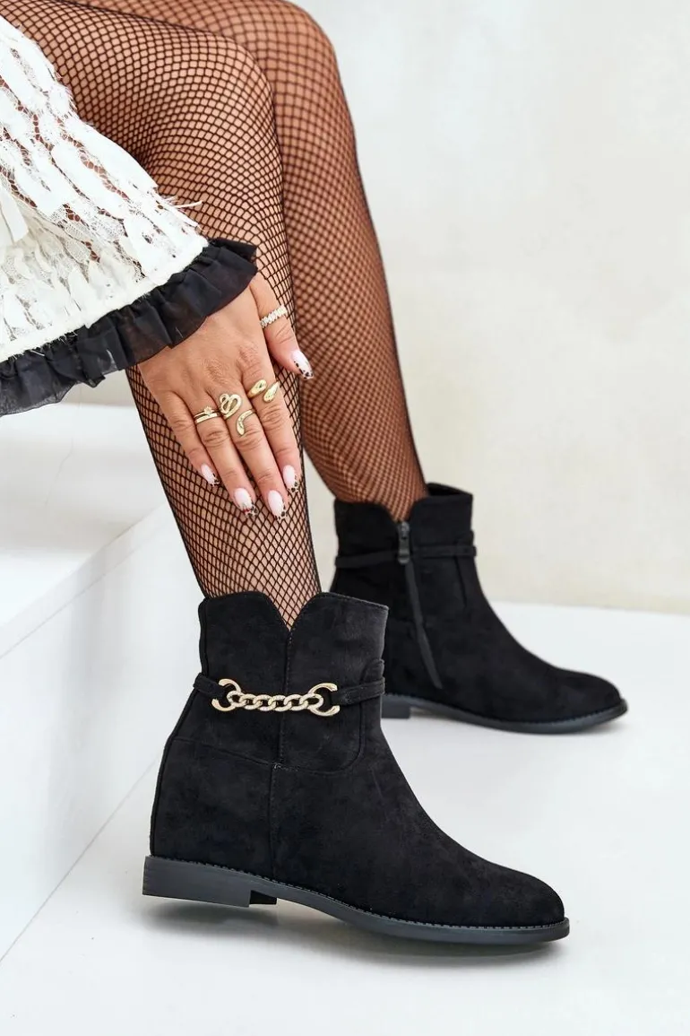 Botki Damskie Na Ukrytym Koturnie Z Eko Zamszu Czarne Ofcorna