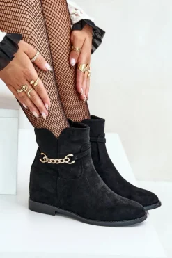 Botki Damskie Na Ukrytym Koturnie Z Eko Zamszu Czarne Ofcorna