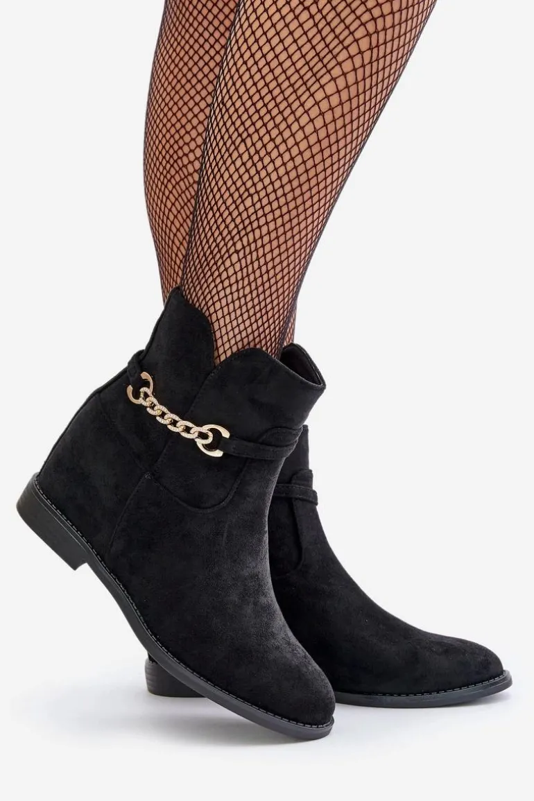 Botki Damskie Na Ukrytym Koturnie Z Eko Zamszu Czarne Ofcorna