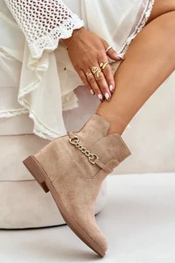 Botki Damskie Na Ukrytym Koturnie Z Eko Zamszu Beżowe Ofcorna