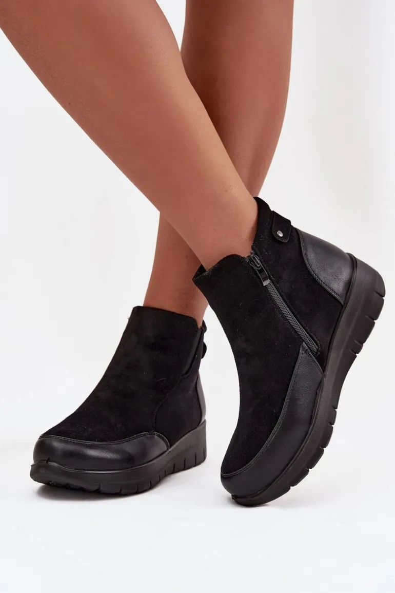 Botki Damskie Na Zamek Ocieplane Futerkiem Czarne Breena