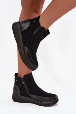 Botki Damskie Na Zamek Ocieplane Futerkiem Czarne Breena