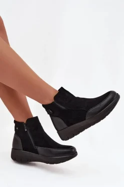 Botki Damskie Na Zamek Ocieplane Futerkiem Czarne Breena