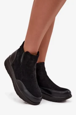 Botki Damskie Na Zamek Ocieplane Futerkiem Czarne Breena