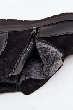 Botki Damskie Na Zamek Ocieplane Futerkiem Czarne Breena