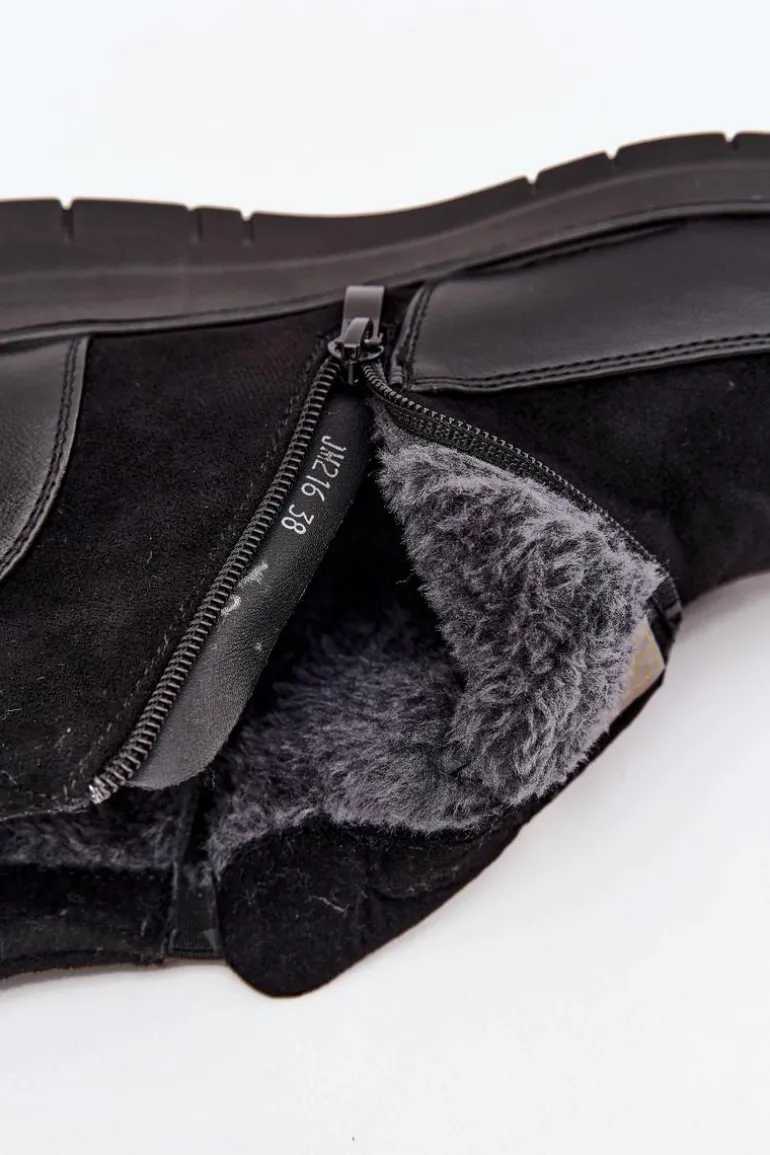 Botki Damskie Na Zamek Ocieplane Futerkiem Czarne Breena