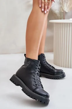 Botki Damskie Na Zamek Z Ozdobnym Sercem Czarne Obeena