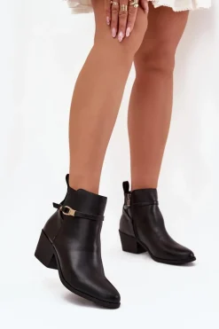 Botki Damskie Na Zamek Z Paseczkiem I Złotym Detalem Czarne Zelinae