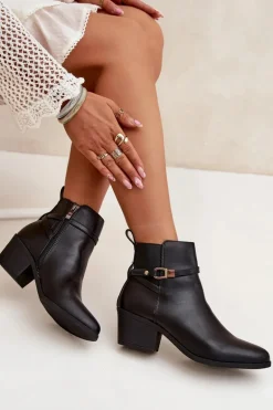 Botki Damskie Na Zamek Z Paseczkiem I Złotym Detalem Czarne Zelinae