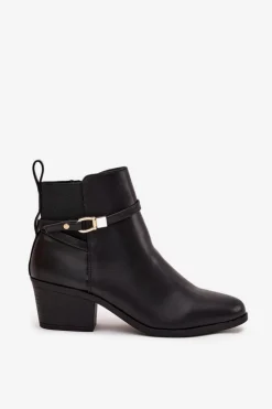 Botki Damskie Na Zamek Z Paseczkiem I Złotym Detalem Czarne Zelinae