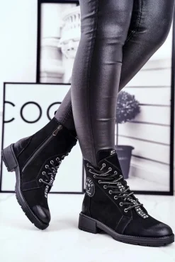 Botki Damskie Ocieplane Czarne Aspen