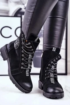 Botki Damskie Ocieplane Czarne Aspen