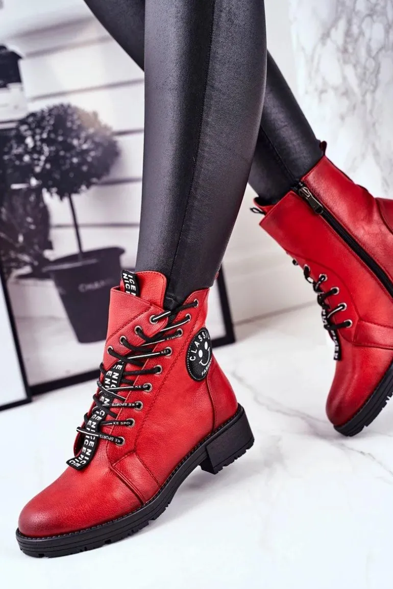 Botki Damskie Ocieplane Czerwone Aspen