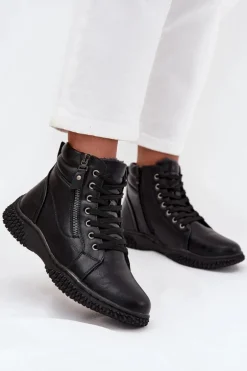 Botki Damskie Ocieplane Futerkiem Z Eko Skóry Czarne Ulverina