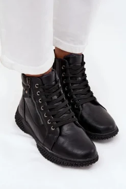 Botki Damskie Ocieplane Futerkiem Z Eko Skóry Czarne Ulverina