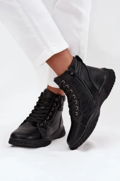 Botki Damskie Ocieplane Futerkiem Z Eko Skóry Czarne Ulverina