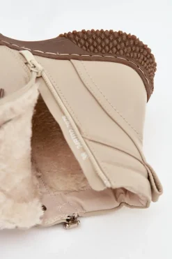 Botki Damskie Ocieplane Futerkiem Z Eko Skóry Beżowe Ulverina