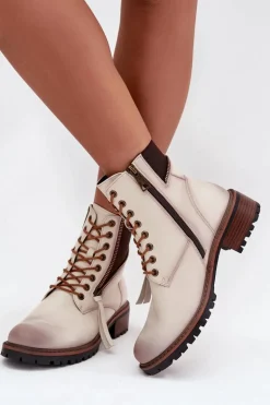 Botki Damskie Ocieplane Na Klocku Vinceza 58559 Beżowe