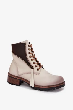 Botki Damskie Ocieplane Na Klocku Vinceza 58559 Beżowe