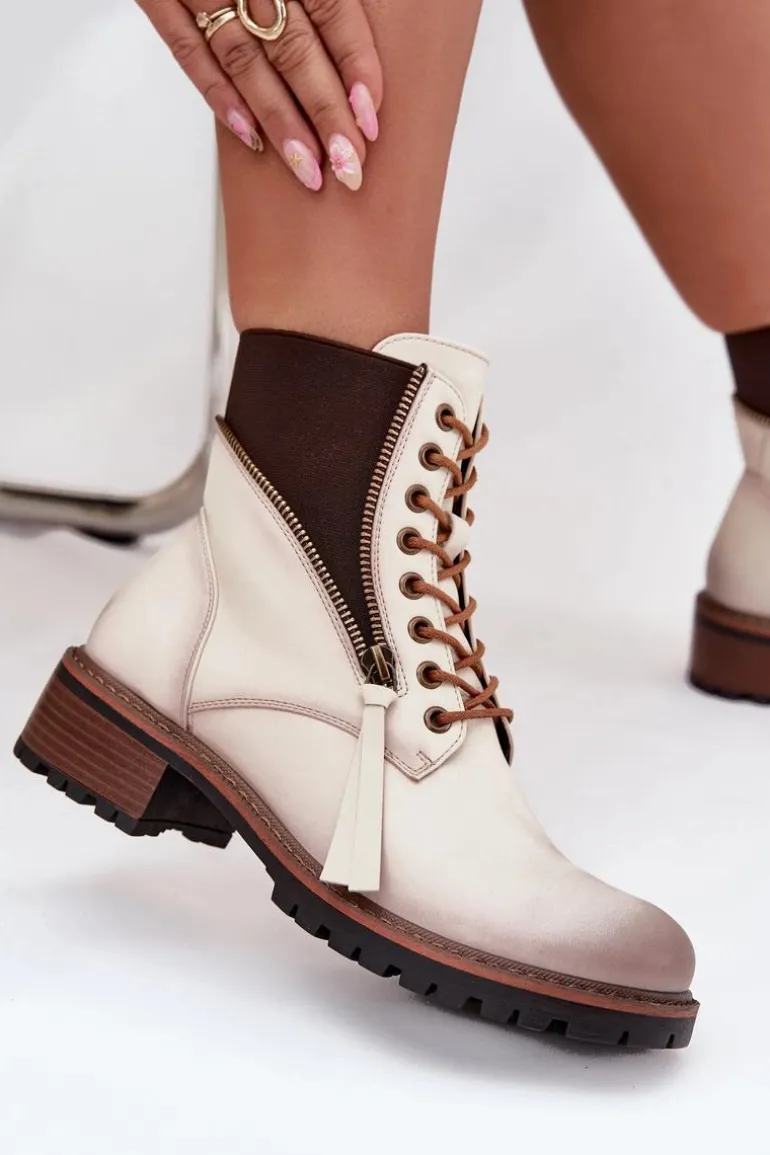 Botki Damskie Ocieplane Na Klocku Vinceza 58559 Beżowe