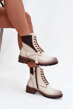 Botki Damskie Ocieplane Na Klocku Vinceza 58559 Beżowe