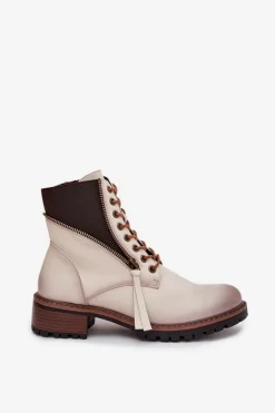 Botki Damskie Ocieplane Na Klocku Vinceza 58559 Beżowe