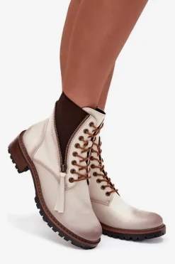 Botki Damskie Ocieplane Na Klocku Vinceza 58559 Beżowe