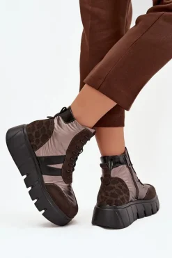 Botki Damskie Ocieplane Na Platformie Vinceza 58562 Brązowe