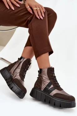 Botki Damskie Ocieplane Na Platformie Vinceza 58562 Brązowe