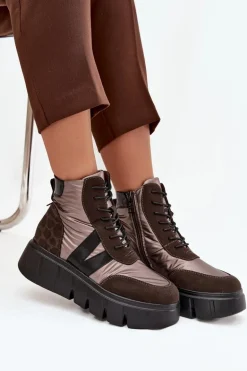 Botki Damskie Ocieplane Na Platformie Vinceza 58562 Brązowe