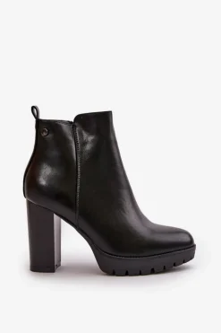 Botki Damskie Ocieplane Na Wysokim Słupku Zapinane Na Zamek Czarne Bioria