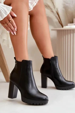 Botki Damskie Ocieplane Na Wysokim Słupku Zapinane Na Zamek Czarne Bioria