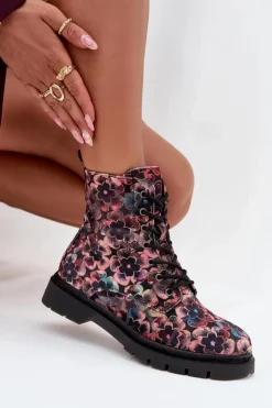 Botki Damskie Ocieplane W Kwiaty Artiker 57C1051 Różowe