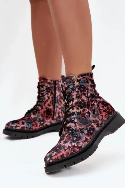 Botki Damskie Ocieplane W Kwiaty Artiker 57C1051 Różowe