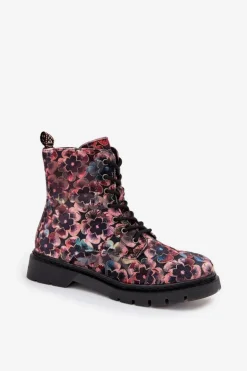 Botki Damskie Ocieplane W Kwiaty Artiker 57C1051 Różowe