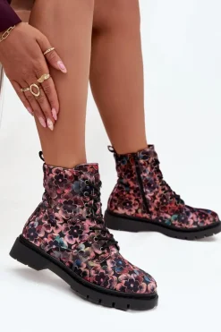 Botki Damskie Ocieplane W Kwiaty Artiker 57C1051 Różowe