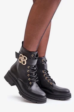 Botki Damskie Ocieplane Ze Złotą Ozdobą Czarne Nealithra