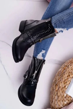 Botki Damskie Ozdobny Suwak Czarne Hard Way