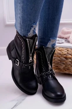Botki Damskie Ozdobny Suwak Czarne Hard Way