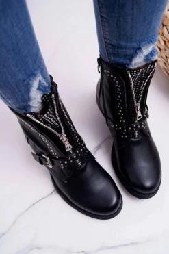 Botki Damskie Ozdobny Suwak Czarne Hard Way