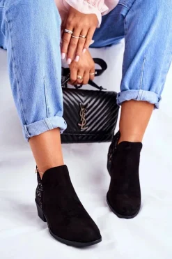 Botki Damskie Płaski Obcas Wiosenne Czarne Elizabeth