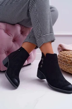 Botki Damskie Płaski Obcas Czarne Tristram