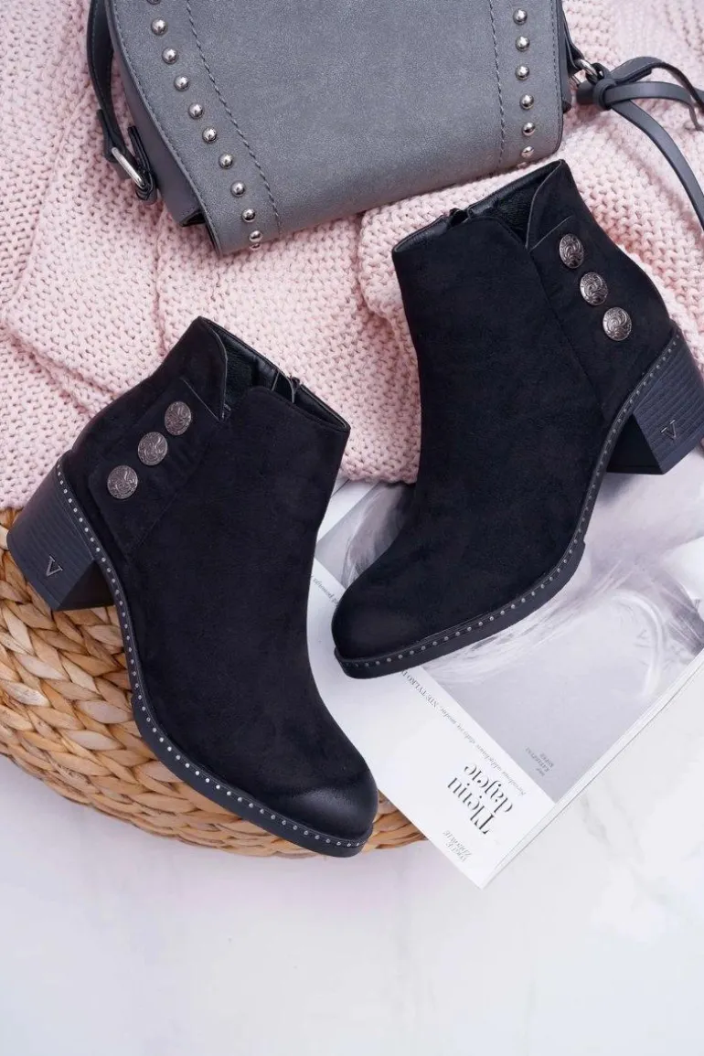 Botki Damskie Płaski Obcas Czarne Tristram