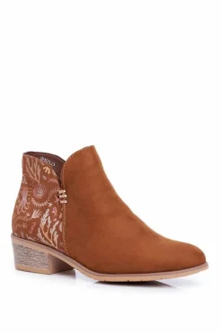 Botki Damskie Płaski Obcas Wiosenne Camel Elizabeth