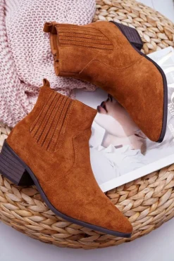 Botki Damskie Płaski Obcas Camel Umberco